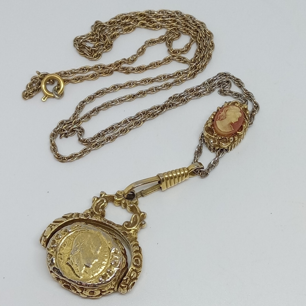 Gold-Tone Cameo and Medallion Necklace - Vintage-Inspired